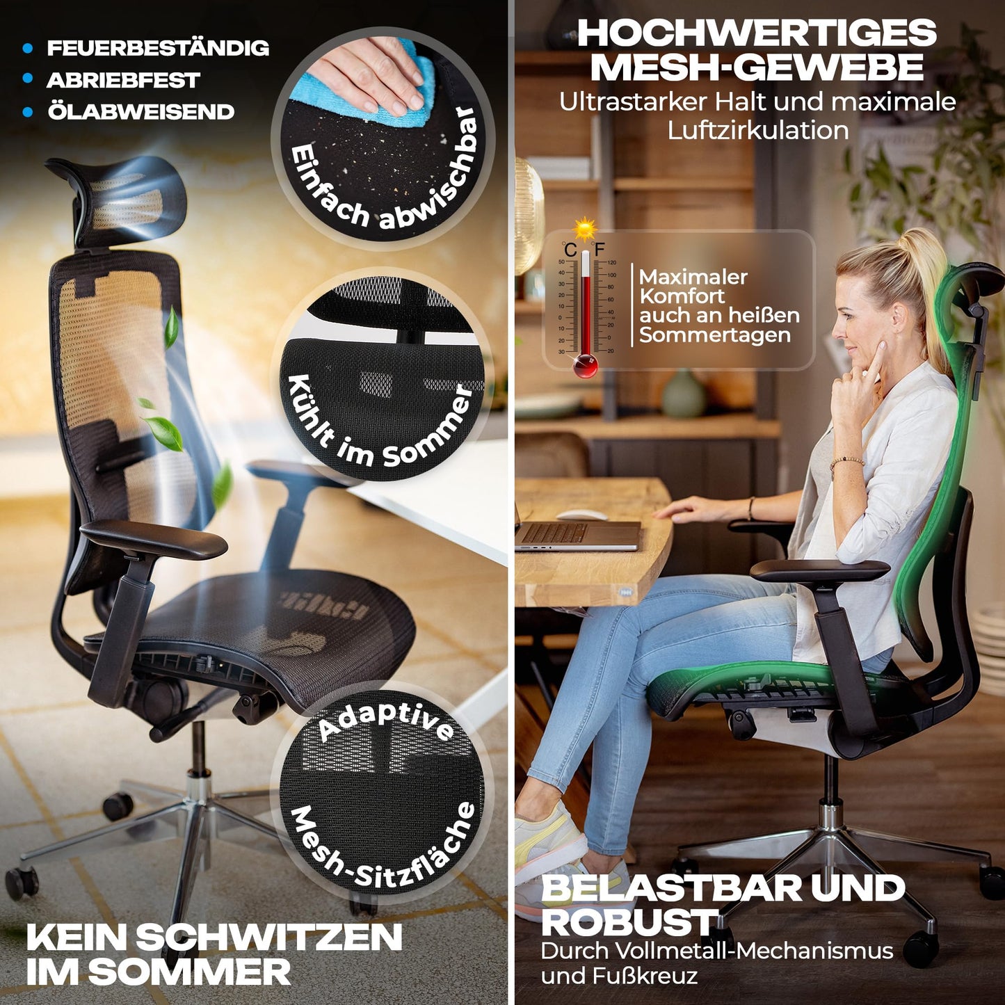VALKENSTOL M6 – Chaise de Bureau Ergonomique en Maille – Grande Taille – Jusqu'à 150 kg