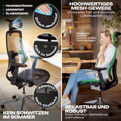 VALKENSTOL M6 – Chaise de Bureau Ergonomique en Maille – Grande Taille – Jusqu'à 150 kg
