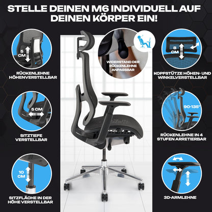 VALKENSTOL M6 – Chaise de Bureau Ergonomique en Maille – Grande Taille – Jusqu'à 150 kg