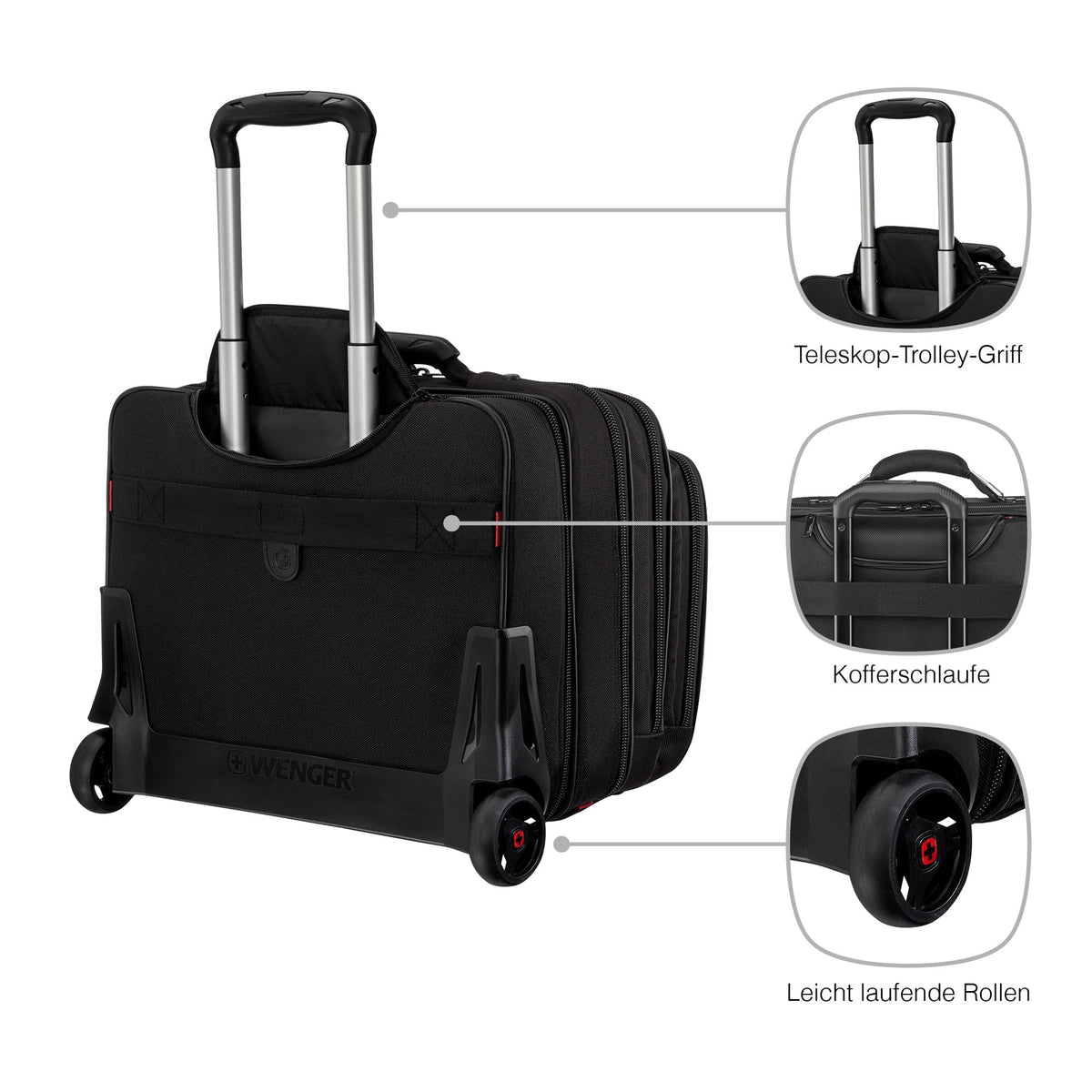 WENGER Patriot 2-en-1 – Trolley Ordinateur Portable 17" avec Sacoche PC 15,6" Amovible – Noir – Neuf