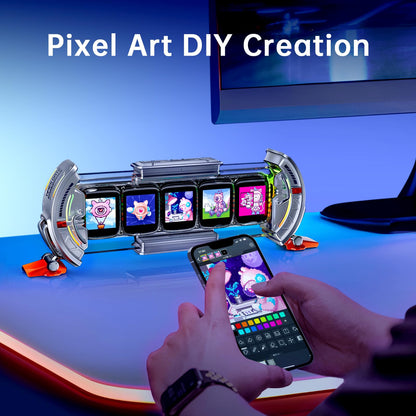 Divoom Times Gate – Horloge Connectée WiFi Pixel Art – 5 Écrans IPS RGB – Silver – Neuve