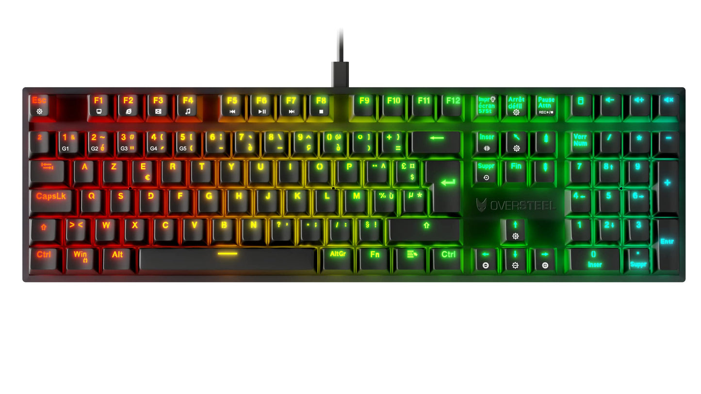 Oversteel KOVAR – Clavier Gaming Mécanique RGB AZERTY – Switches Outemu Red – Noir – Neuf